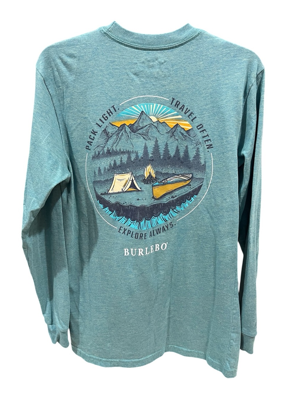 Burlebo Explore Always Pack Light Travel Often Men’s Long Sleeved Tee Small - Picture 2 of 4